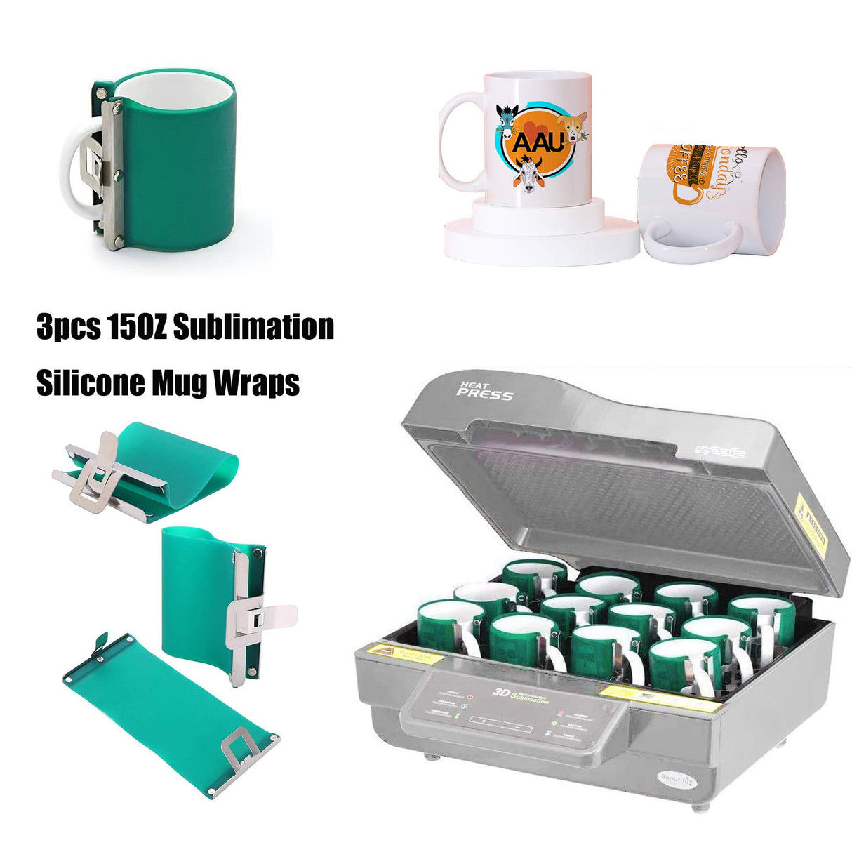 E-Found 3pcs 15OZ Sublimation Silicone Mug Wraps 3D Sublimation Silicone Mug Clamp Mug Wraps for Sublimation in Oven Fixture 3D Rubber 15OZ Mug Clamps for Printing Mugs Sublimation Transfer Machine E-Found