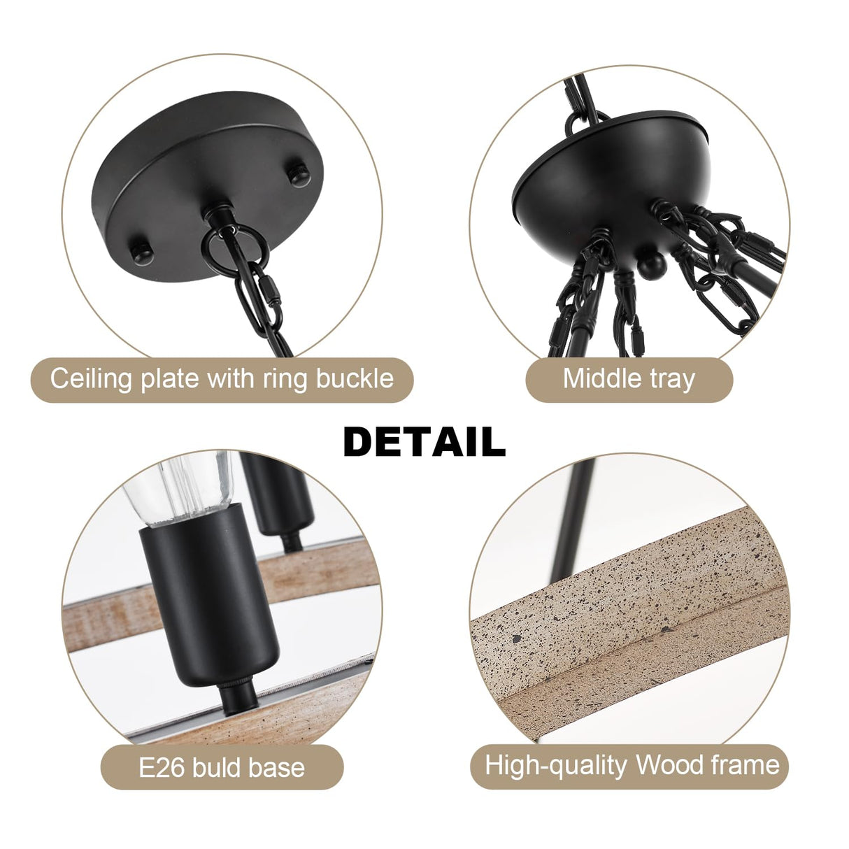 brfaixla 12-Light Wooden Wagon Wheel Chandelier Farmhouse, 31.5'' Black&Cream Colored Chandelier Pendant Light for Living Room, Industrial Rustic Round Wood Chandeliers for Dining Room Entryway Porch brfaixla