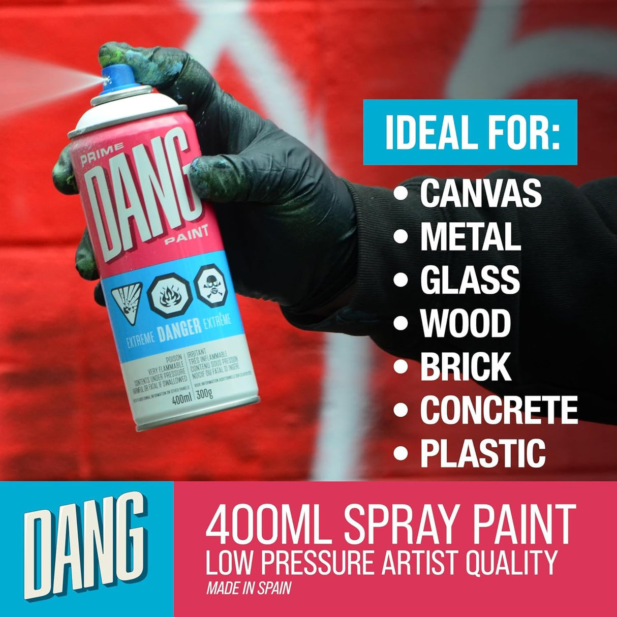 DANG Prime Graffiti Spray Paint Set of 12 Monochrome Colors, 400ml Cans, High Coverage Matte Spray Paint Kit, Low Pressure, Ideal for Murals, Outdoor, Metal, Vinyl, Wood, Graffiti Art Supplies DANG Paint