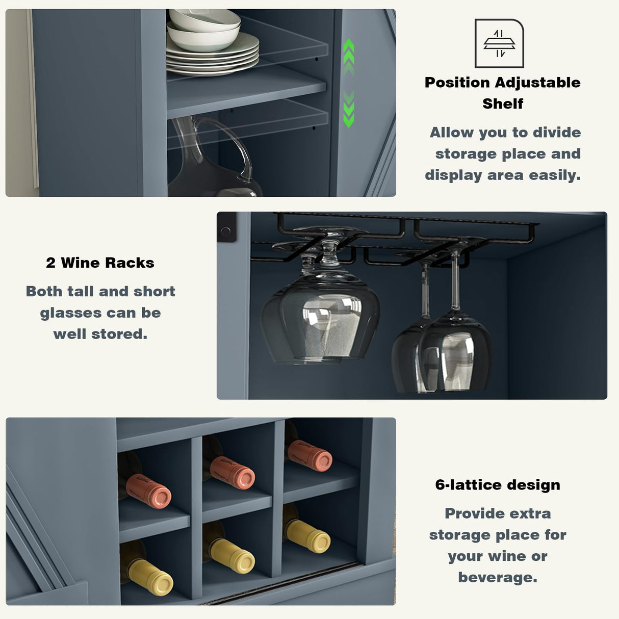 LIVILAND Farmhouse 32 Inch Wine Cabinet with Storage, Rustic Liquor Cabinet with Rack and Sliding Barn Door, Coffee Bar Table for Kitchen, Living Room, Dawn Blue LIVILAND