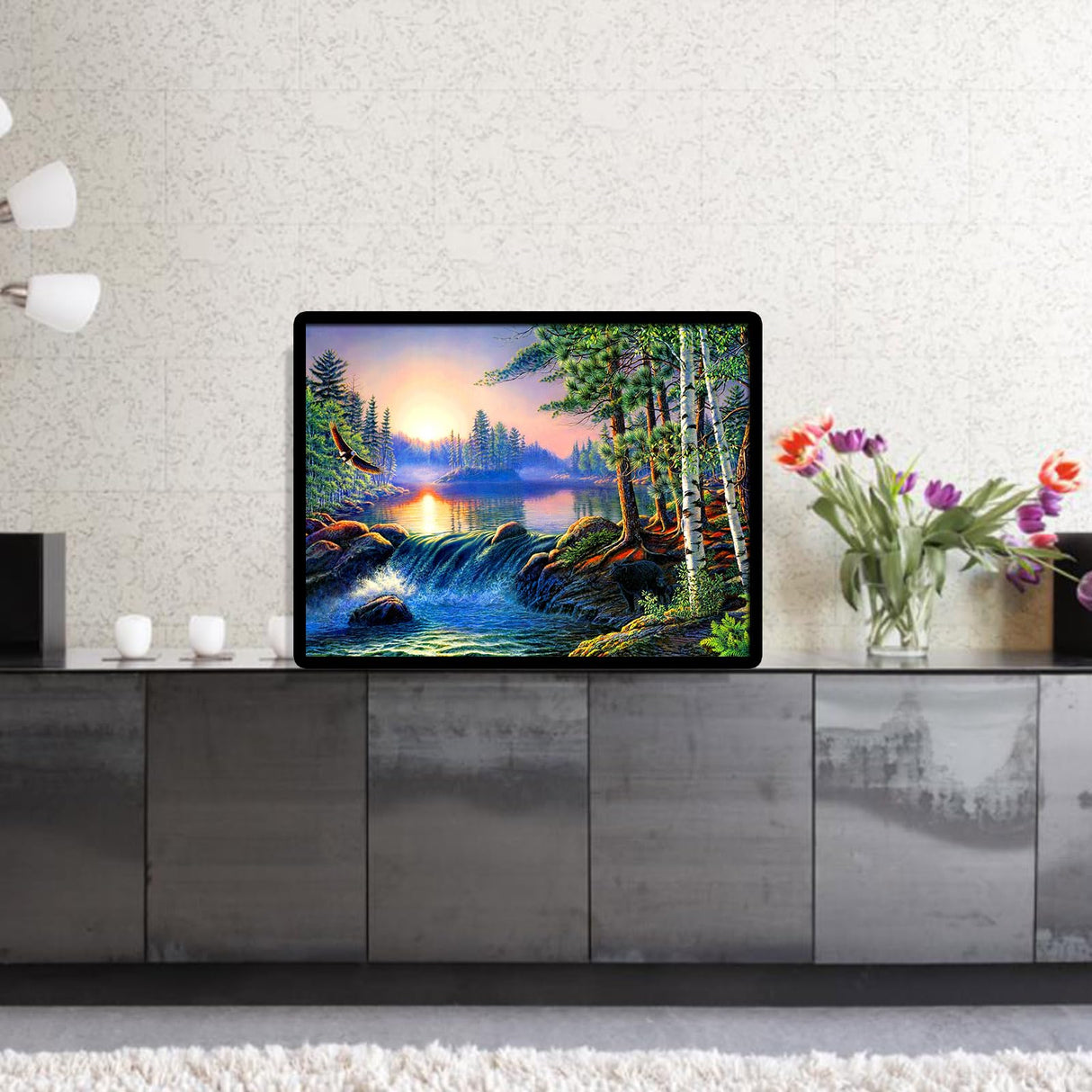 hill froeistung 5D Waterfalls,Sunset,Mountain, Lake, Forest Diamond Art Painting Kits for Adults,DIY Full Drill Nature Landscape Scenery Diamond Art Painting for Home Wall Decor Gifts (16X12 inch) hill froeistung