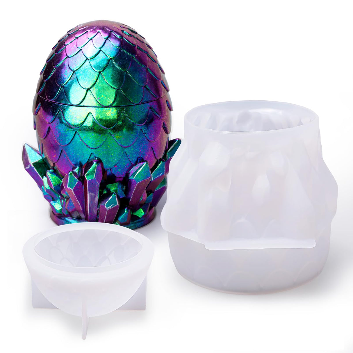 LET'S RESIN Dragon Egg Resin Molds, Large Resin Jar Resin Epoxy Molds with Lid and Crystal Cluster Base, Lifelike Dinosaur Egg Silicone Molds for Epoxy Resin, DIY Craft LET'S RESIN