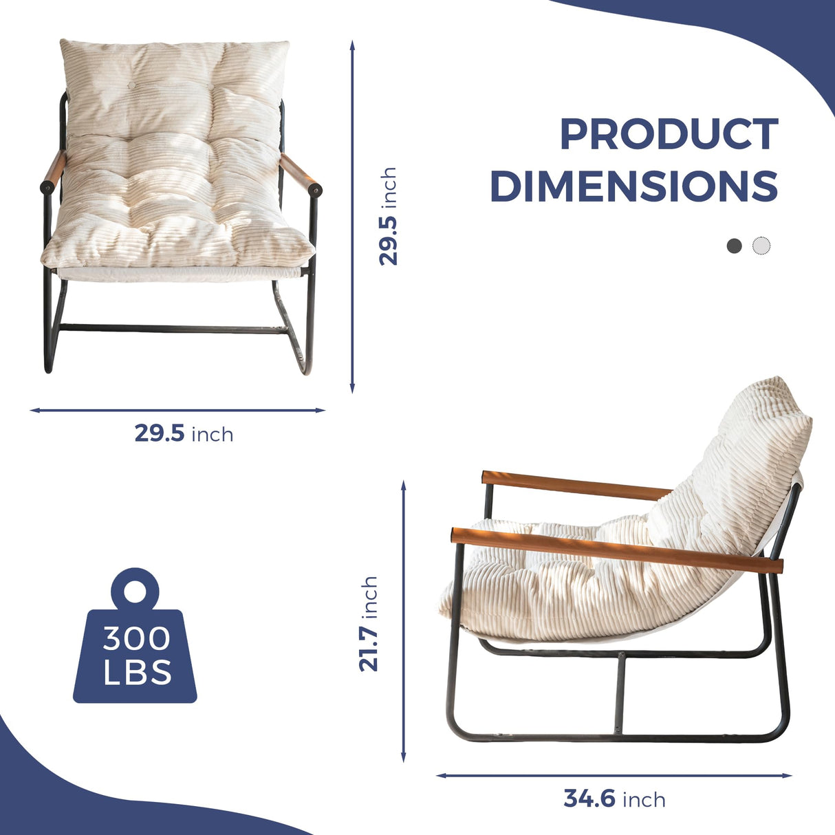 MAXYOYO Modern Accent Chair, Comfy Living Room Chair with Metal Frame Wooden Armrest, Upholstered Armchair with Soft Cushion for Bedroom Balcony Lounge Reading Room, Beige MAXYOYO