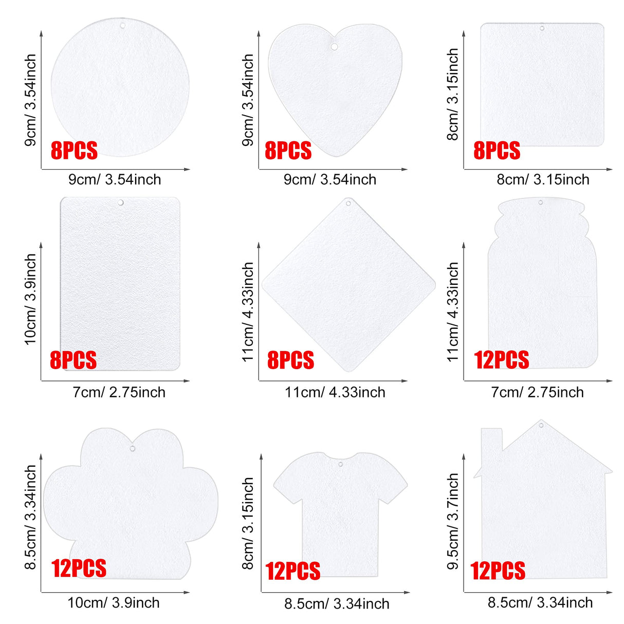 Allazone 160 PCS Sublimation Air Freshener Sheet Set 100 PCS 10 Shape Car Scented Hanging Sheets Felt Air Freshener with Rope, Tassel, Wave Bead Chain for Car Home Use and Decor Allazone