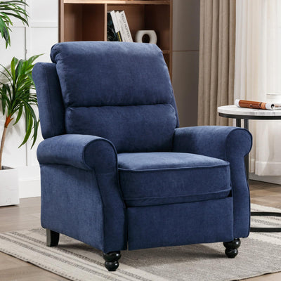 IOMOR Push Back Recliner Chair, Fabric Armchair Overstuffed Pushback Recliner, Heavy Duty Single Sofa Chair with Padded Seat Solid Wood Legs for Living Room (Blue)