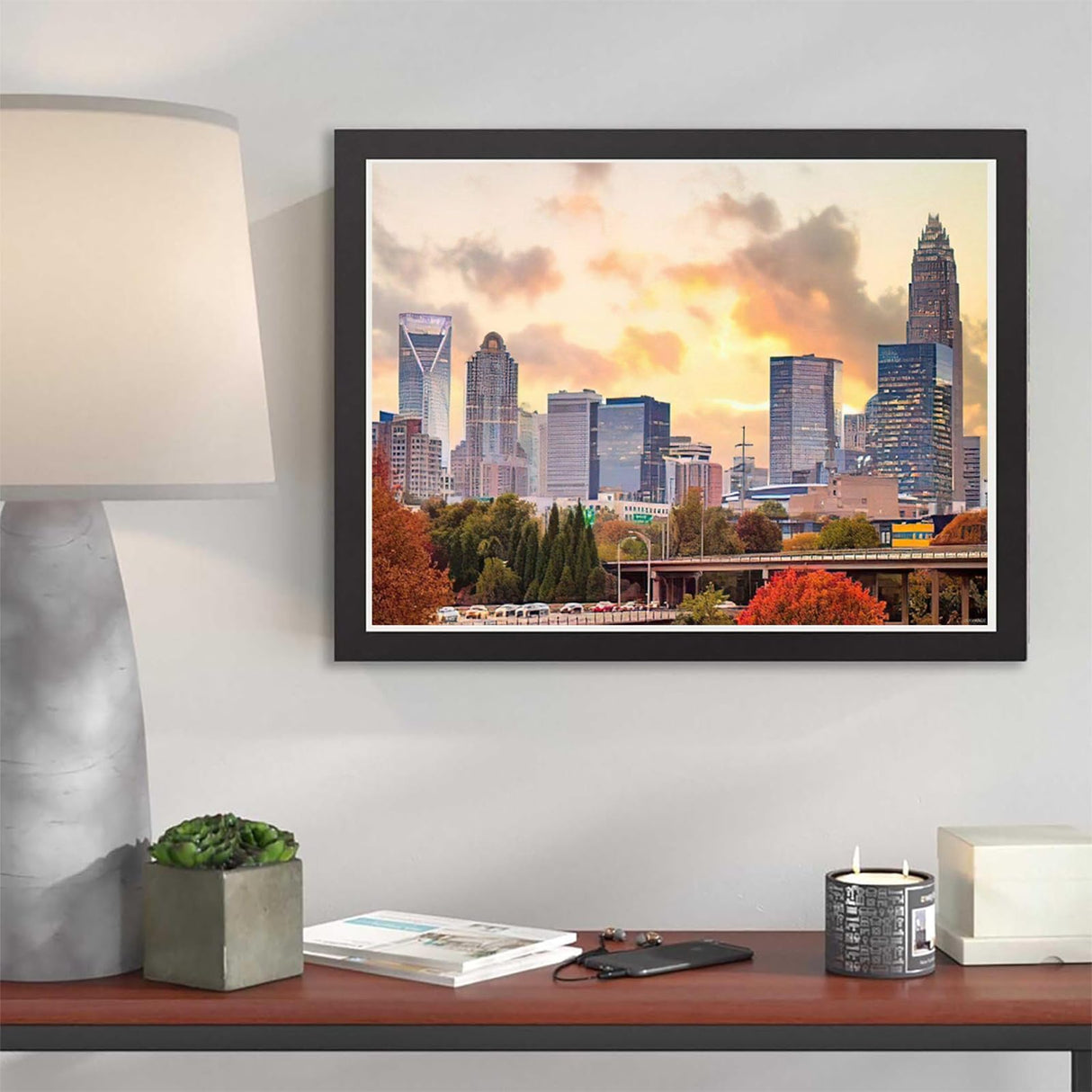 JXAVAXDE USA Downtown Diamond Painting Kits, Skyline of Downtown Charlotte in North Carolina USA, 5D DIY Full Drill Diamond Art Set for Home Wall Decor Adults 12x16 inch JXAVAXDE