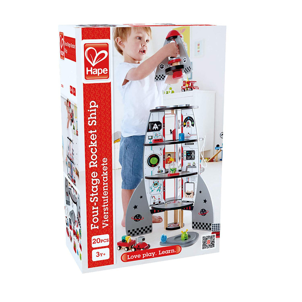 Hape Four Stage Toddler Rocket Ship Playset | A Wooden Spaceship Toy with Real Life Space Shuttle Designs Hape