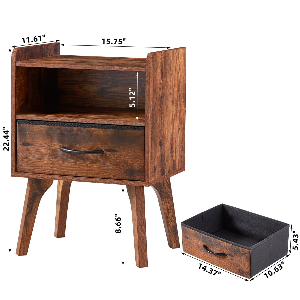 YUFAM Wooden Night Stand,Mid Century Modern Nightstand,Side Tables with Drawers and Open Storage Shelf,Bedside Table with Wood Legs,End Table for Bedroom,Sitting Room and Small Spaces (Brown) YUFAM