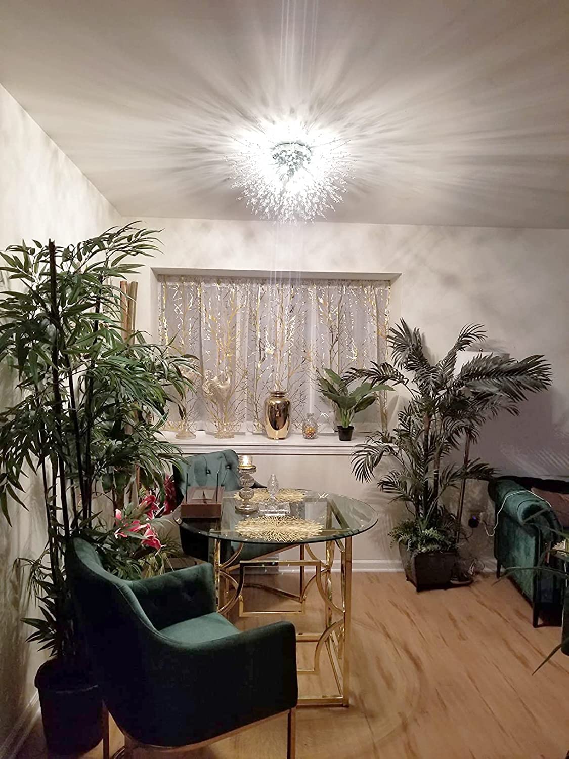 HMVPL Crystal Flush Mount Ceiling Light, Modern Sputnik Firework Close to Ceiling Lamp, LED Ceiling Light Fixtures for Bedroom Kitchen Island Entryway Hallway Foyer HMVPL