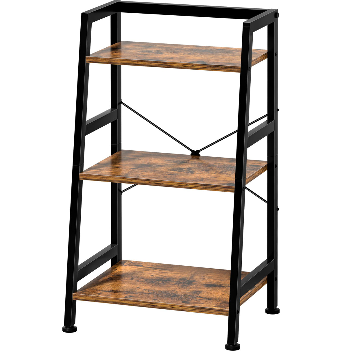 3-Tier Bookshelf, Ladder Shelf, Industrial Bookcase with Steel Frame, Metal Small Bookcase, Stand up Shelves for Living Room, Home Office, Kitchen, Bedroom, Industrial Style(Rustic Brown & Black) Homedawn
