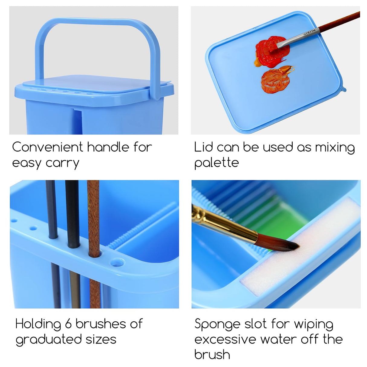 MEEDEN Paint Brush Cleaner & Holder: Portable Multi-function 6-Hole Paint Brush Washer with Lid Palette and Handle for Cleaning Acrylic, Watercolor, and Water-Based Paints MEEDEN