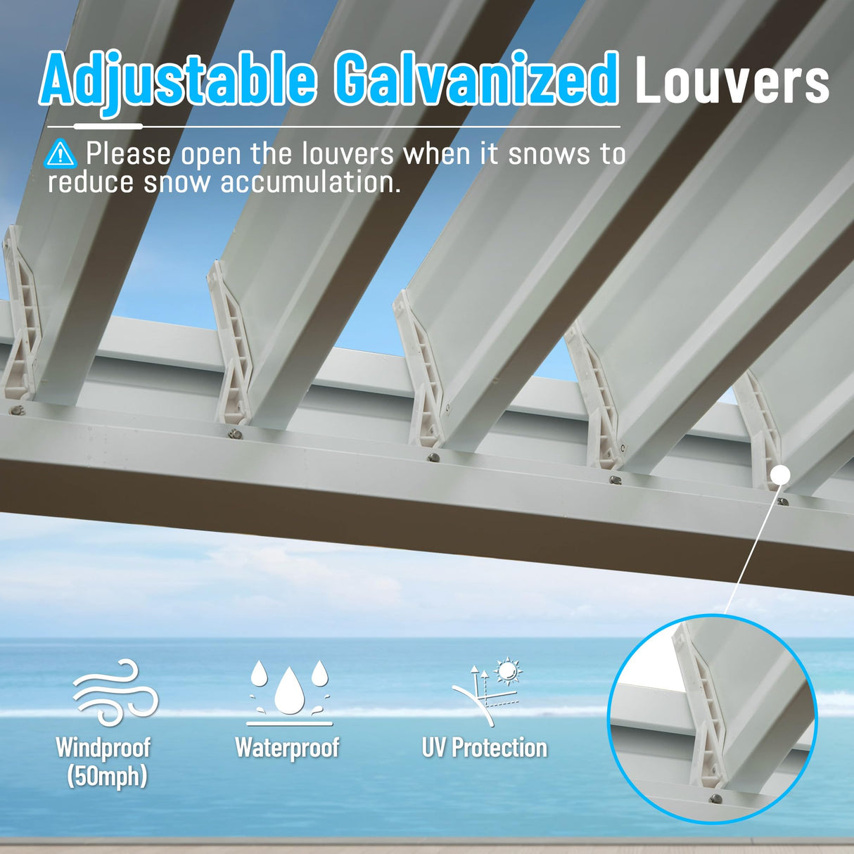 Domi Louvered Pergola 10' x 10' Outdoor Aluminum Pergola with Adjustable Roof, Aluminum Frame, Efficient Drainage System for Patio, Deck, Garden, White domi outdoor living