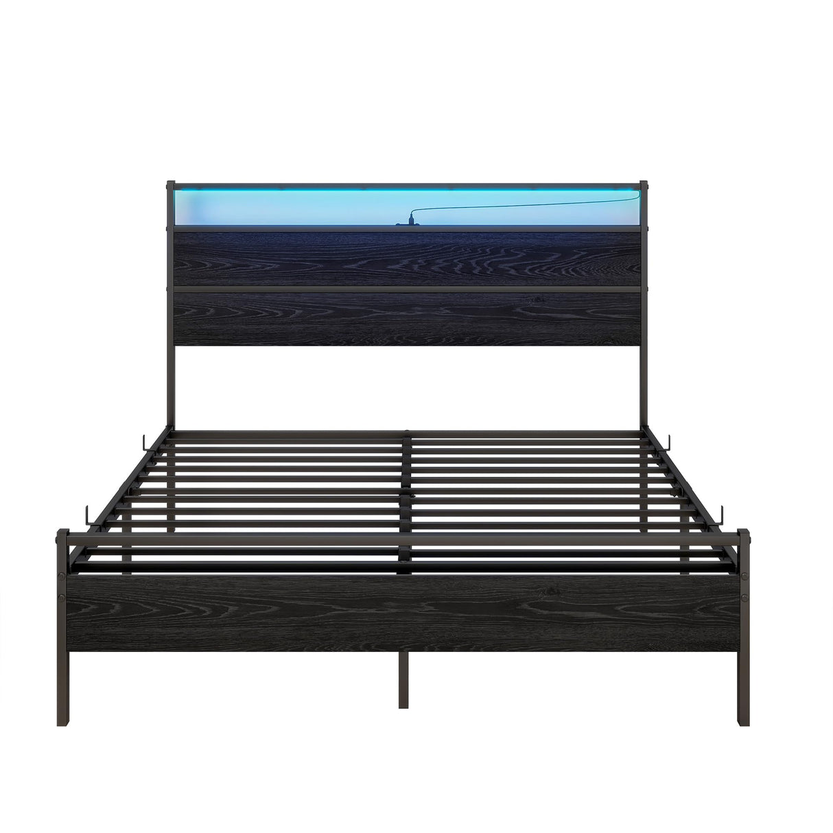 Full Size BOFENG Bed Frame with Wood Headboard, LED Lights & USB Charging Station BOFENG