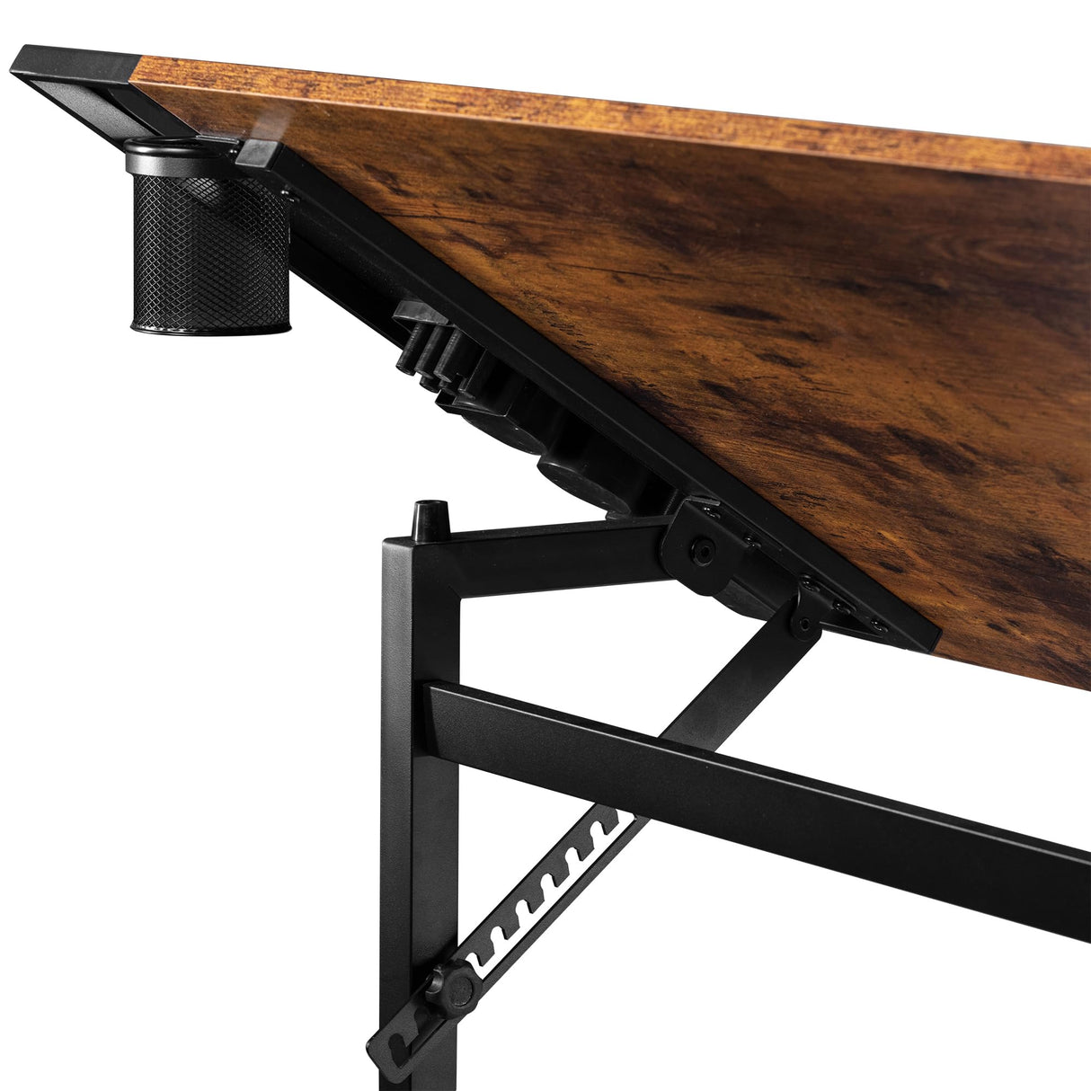 VECELO Vintage Drawing Drafting Table, Adjustable Tilting Top Art Desk Craft Work Station with Pencil Ledge, Lockable Slide Rolling Wheels for Painting Diamond Reading Writing Study, Rustic Brown VECELO