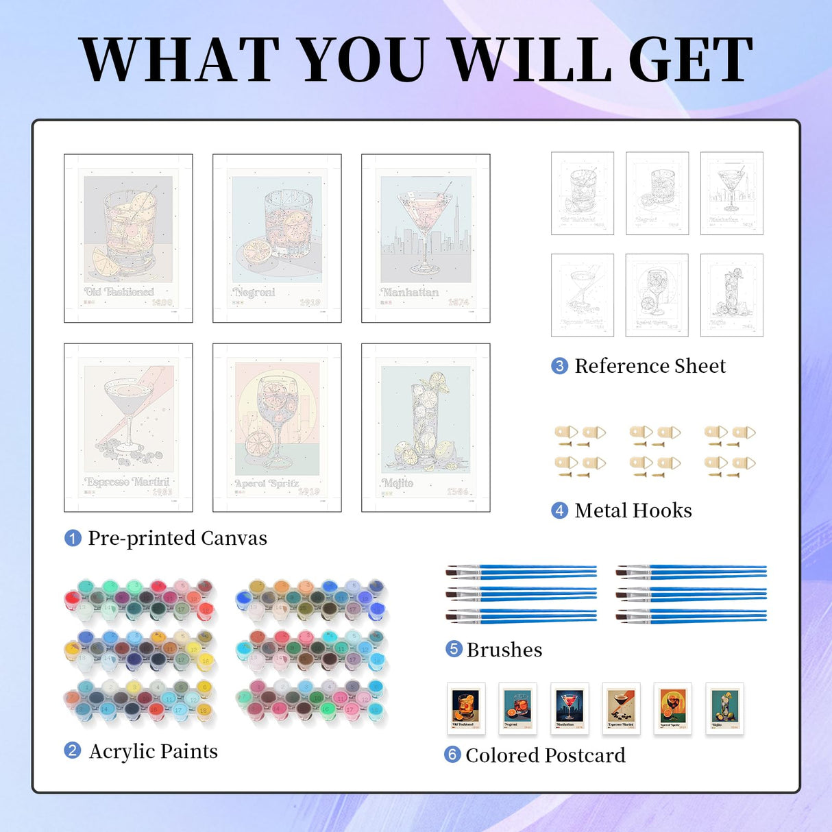 6 Pack Paint by Numbers Kit for Adults Beginner, Cocktail Adult Paint by Number Kits on Canvas, Cocktail DIY Acrylic Oil Painting by Numbers Kits, Perfect for Home Decor 10x14 Inch Okarina