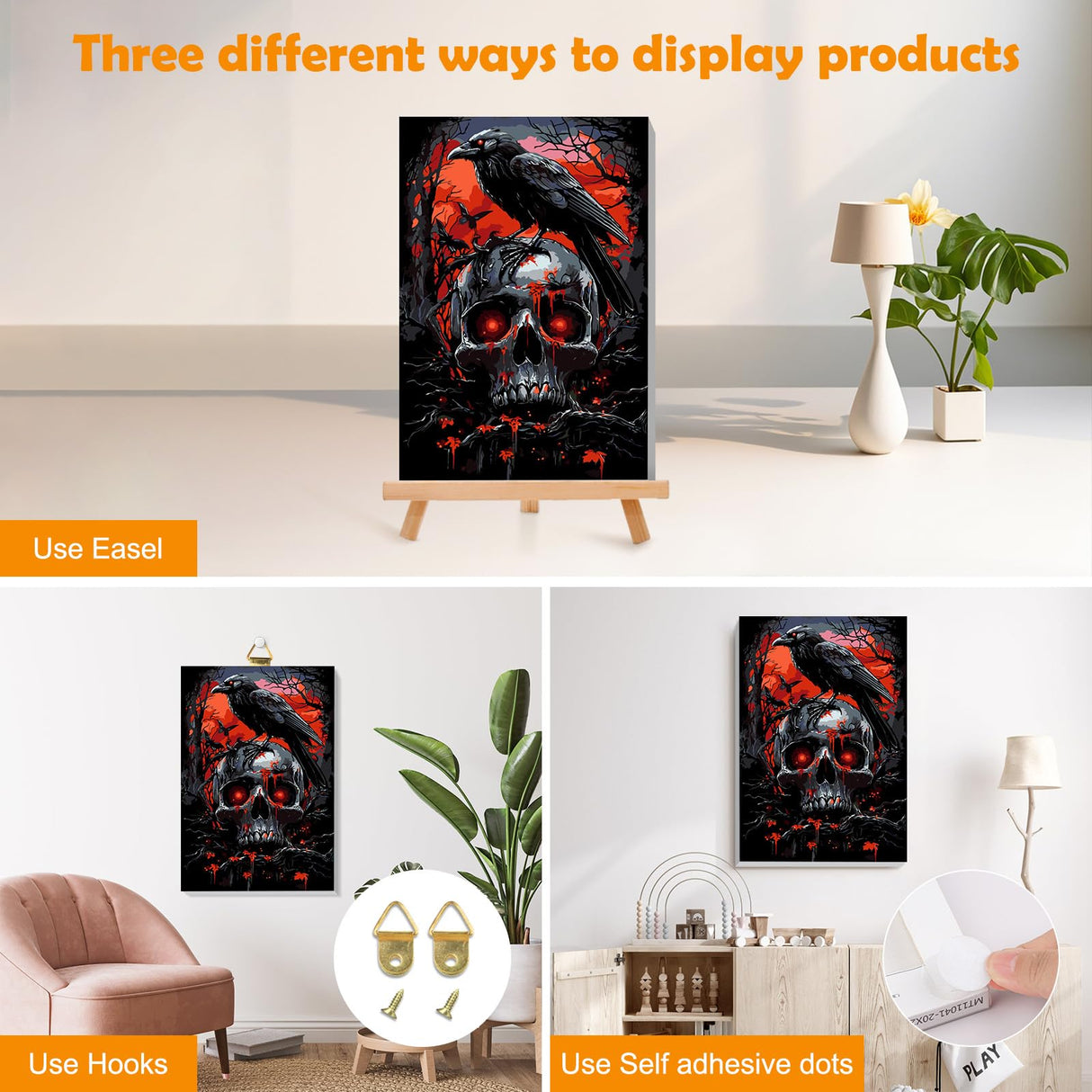 MOGTAA Halloween Paint by Numbers Kit for Adults Beginners with Frame, Skull Adult Paint by Number Kits on Canvas with Easel, Easy DIY Birds Oil Painting Kits for Home Decor, 8x12in MOGTAA