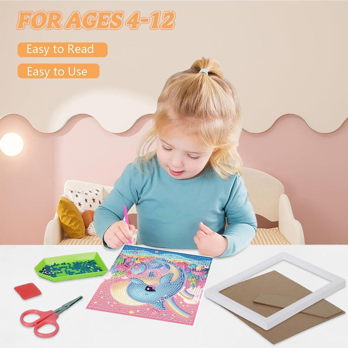 cviokrdu Dolphins Diamond Art Kits for Kids with Frame - Sea Animal Diamond Art for Kids Ages 4 8 12, Animals Gem Painting Kit for Gift Home Wall Decoration(7x7inch) cviokrdu