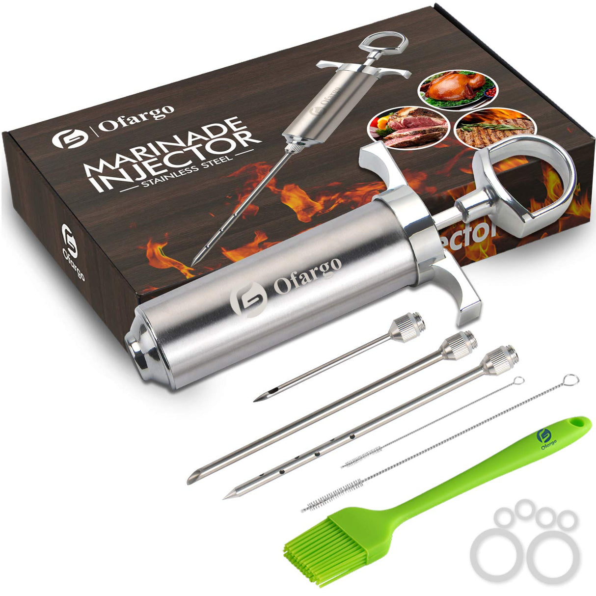 Ofargo Meat Injector, Meat Injectors for Smoking with 3 Marinade Food Injector Syringe Needles, Injector Marinades for Meats, Turkey, Brisket; 2-oz Capacity Ofargo
