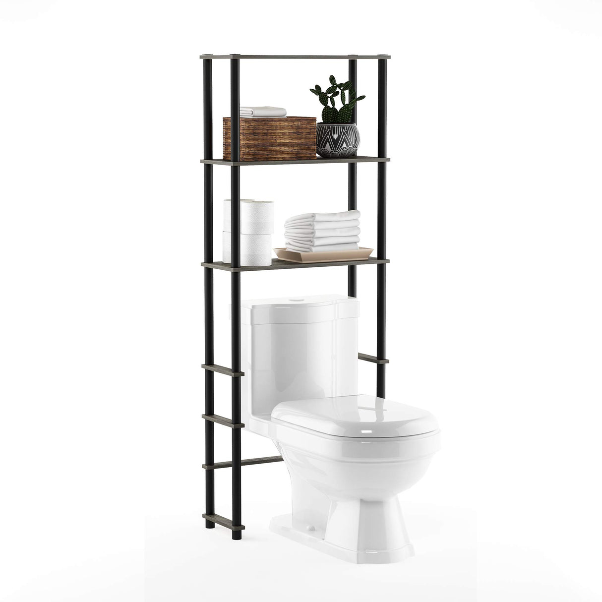 Furinno Turn-N-Tube with 3 Shelves Toilet Space Saver, French Oak Grey/Black Furinno