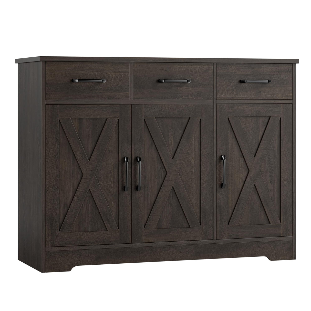 HOSTACK Modern Farmhouse Buffet Sideboard Cabinet, Barn Doors Storage Cabinet with Drawers and Shelves, Wood Coffee Bar Cabinet with Storage for Dining Room, Kitchen, Living Room, Dark Brown HOSTACK