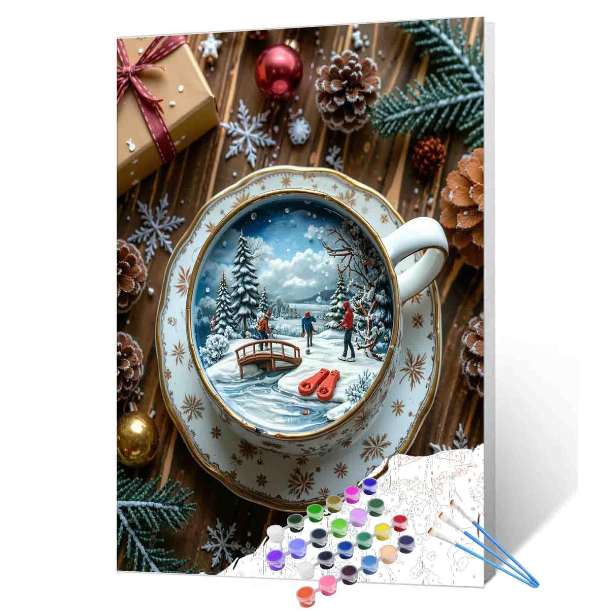 Tucocoo Christmas Themed Latte Paint by Numbers Kits 16x20 inch Canvas Xmas Winter Snow Scene Coffee DIY Oil Painting for Adults Beginner with Brushes and Acrylic Pigmen-Christmas Decor(Frameless) Tucocoo