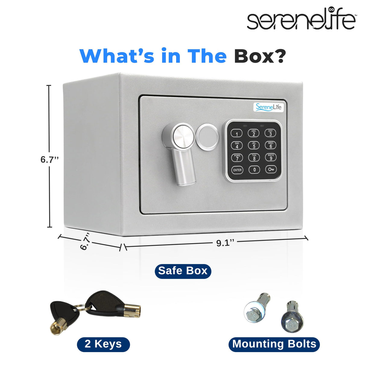 SereneLife Heavy Duty 9.1 x 6.7' Electronic Safe Box | Digital Touch Pad Lockbox with Code 2 Keys | Small Safe Box for Home/Office, Secure Cash, Jewelry, Firearms | Wall/Floor Mountable SereneLife