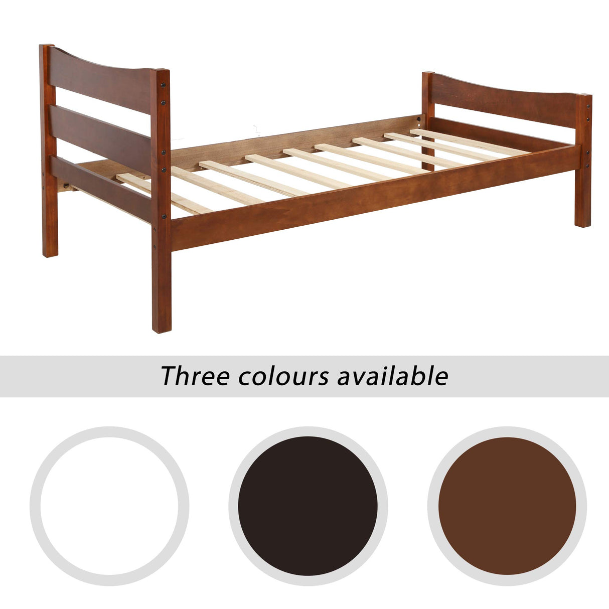 MERITLINE Twin Size Platform Bed with Headboard and Footboard, Wooden Bed Frame, No Box Spring Needed – Walnut MERITLINE