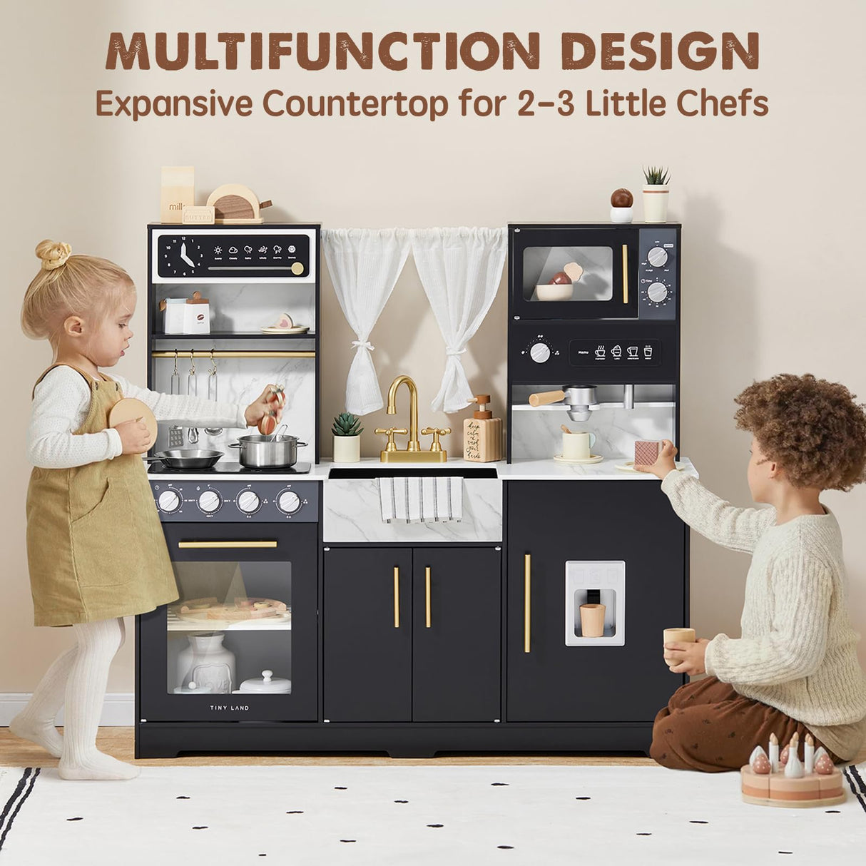 Tiny Land Play Kitchen for Kids, Wooden Play Kitchen Sets for Girls and Boys, New Modern Toddler Kitchen Toy Kitchen Designed in Trendy Home Style, Gift for Ages 3+ Tiny Land
