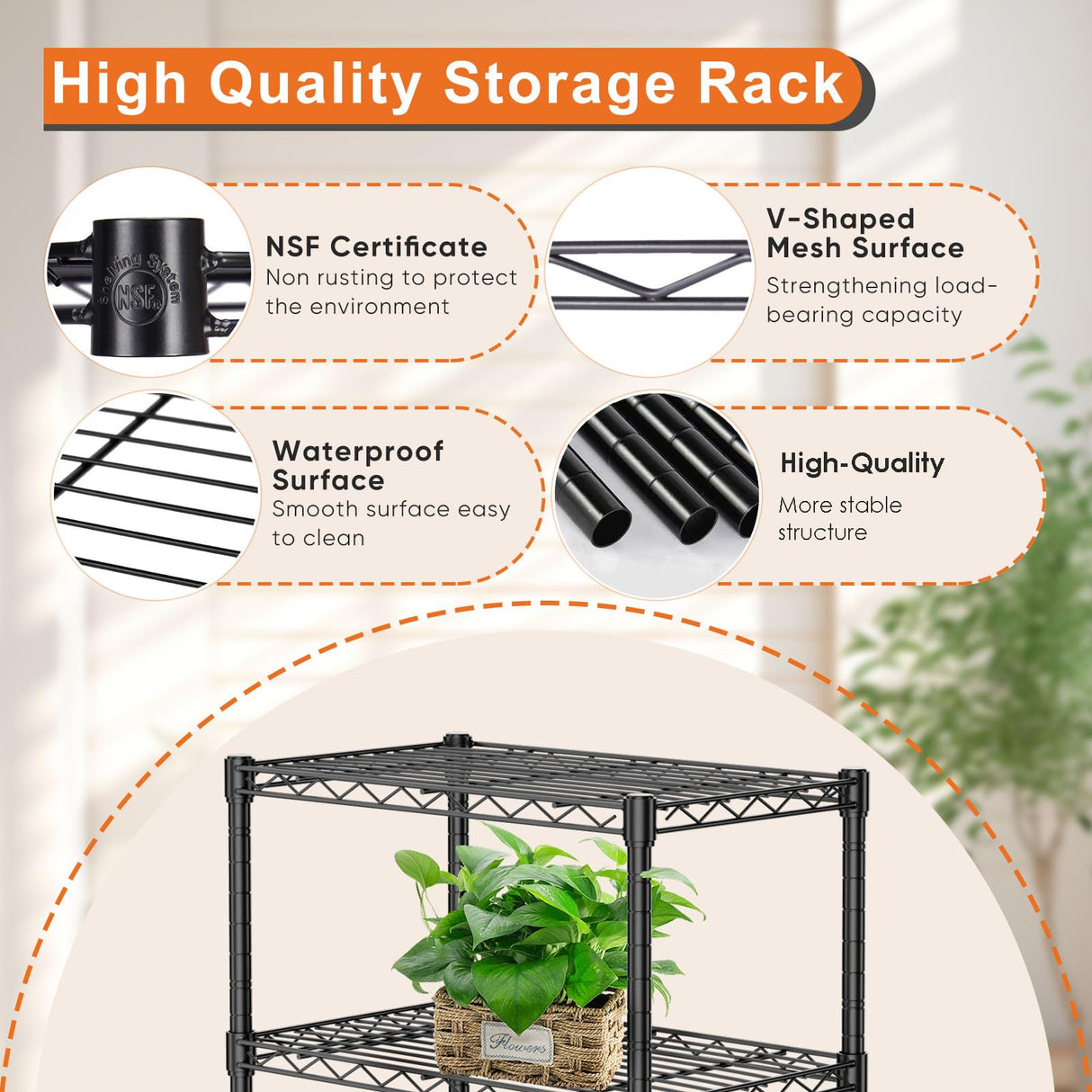 Sweetcrispy 4-Tier Storage Shelving Unit, Adjustable Metal Wire Racks Heavy Duty Standing Shelf Organizer for Kitchen, Closet, Pantry, Garage, Bathroom, Laundry (13.8" D x 35.4" W x 54" H) Sweetcrispy