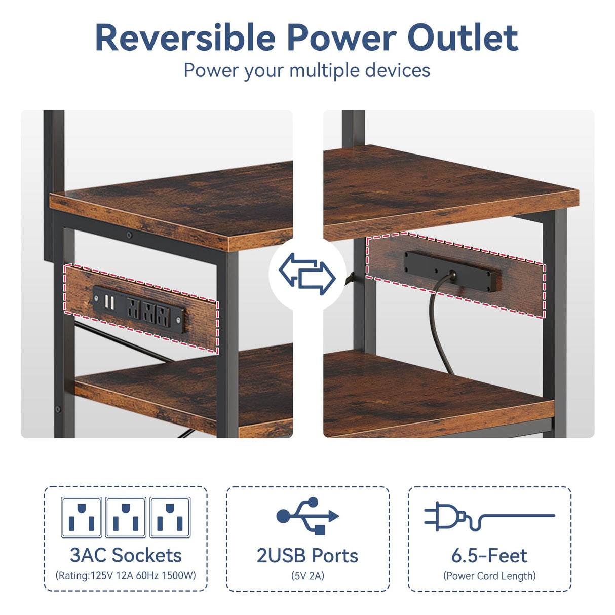 Casaottima Bakers Rack with Power Outlet & LED Lights, Coffee Bar with Storage 5-Tiers, Microwave Stand Kitchen Shelf 16.5 * 31.5 * 59 inches, Kitchen Coffee Rack, Rustic Brown Casaottima