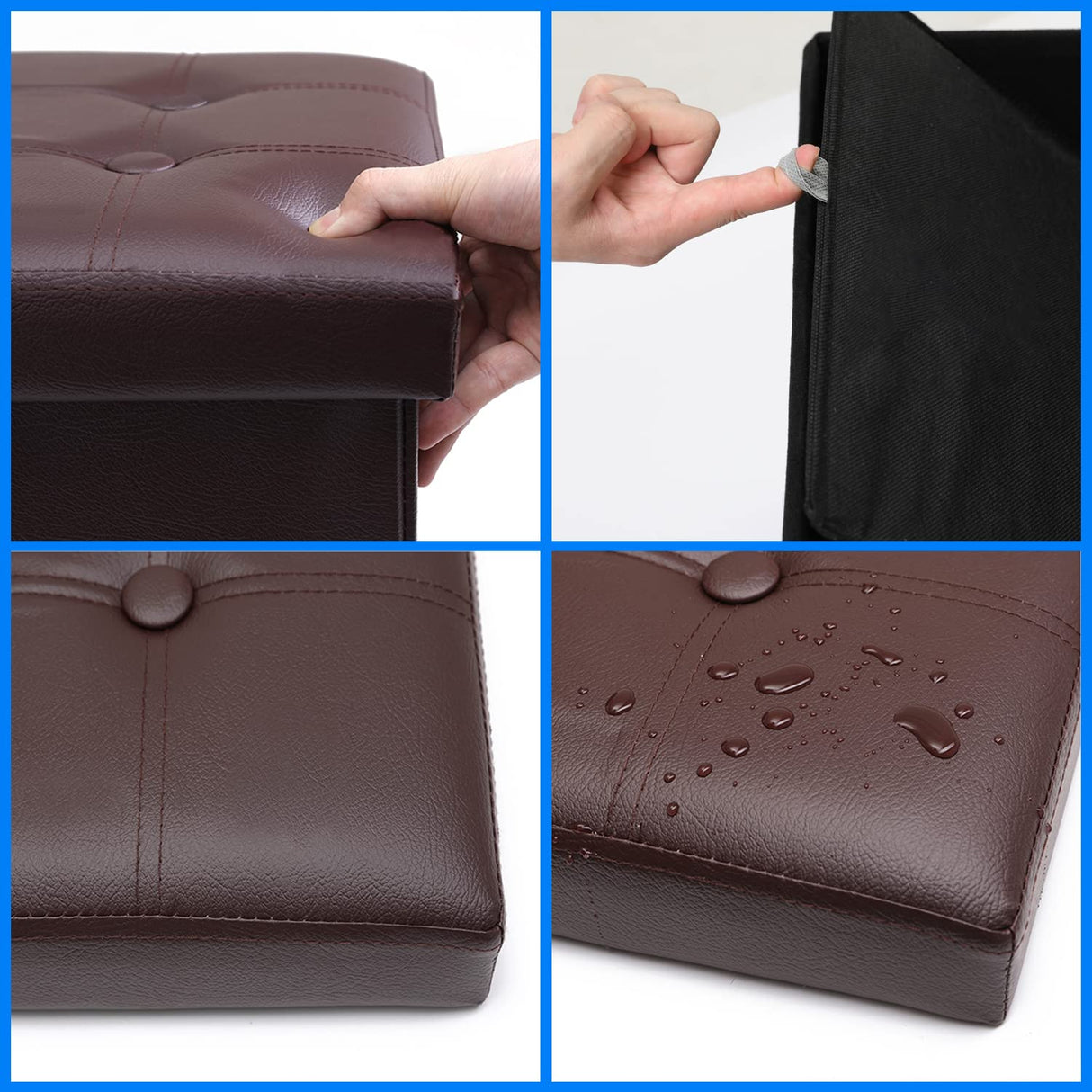 Bsketa Storage Ottoman, Folding Foot Stool with Thicker Foam Padded Seat Small Leather Storage Ottoman Bench Foot Rest for Living Room Foldable Coffee Table 17x13x13in,Brown Bsketa