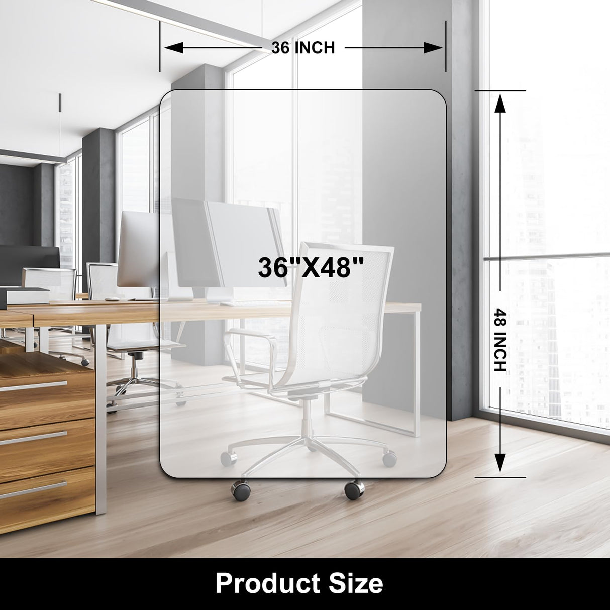 Kuyal Chair Mat for Hardwood Floor,36 x 48 inches Rectangle Desk Durable Wood/Tile Protection Mat for Rolling Chairs, Non-Studded Bottom, 2.1mm Thickness Kuyal