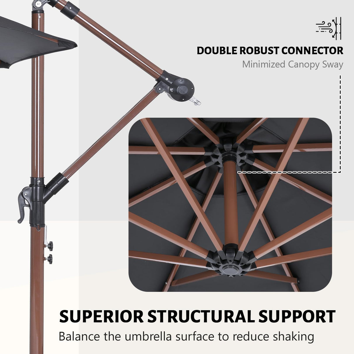 EchoSmile 10FT Solar Cantilever Patio Umbrella with 32 LED Lights and 8 Ribs, Cross Base, Tilt Adjustment, UV-resistant fabric for Deck, Pool, Garden, Backyard, Black EchoSmile