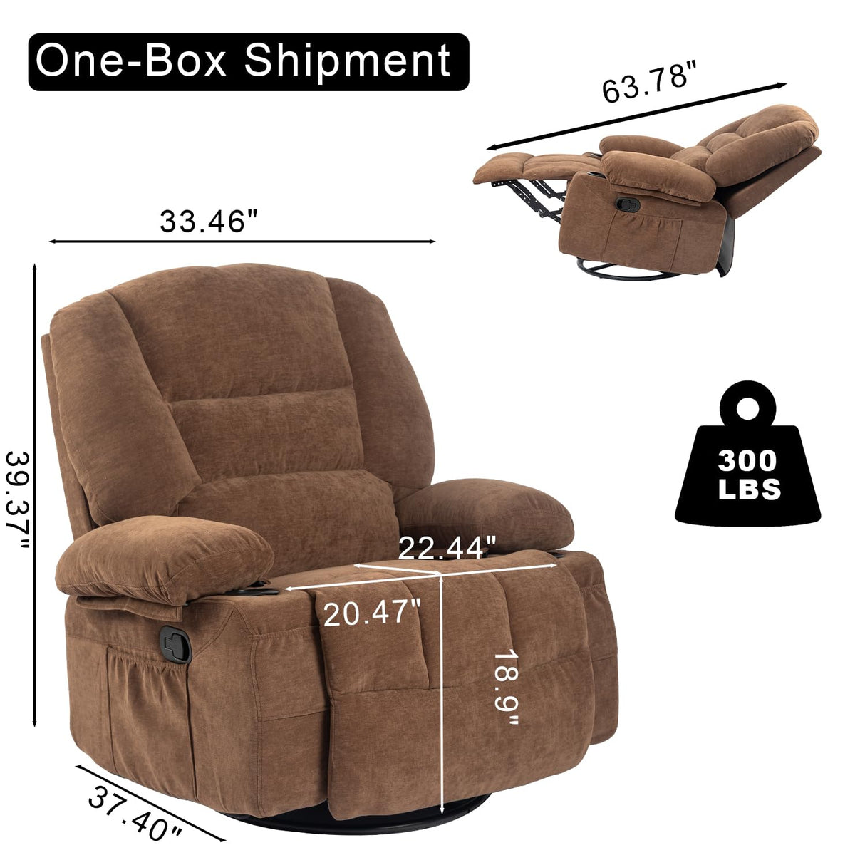 KCQ Overstuffed Swivel Rocker Recliner Chairs with Massage and Heat Fabric Manual Recliners with Cup Holders Brown Rocking Reclining Chairs for Adults KCQ
