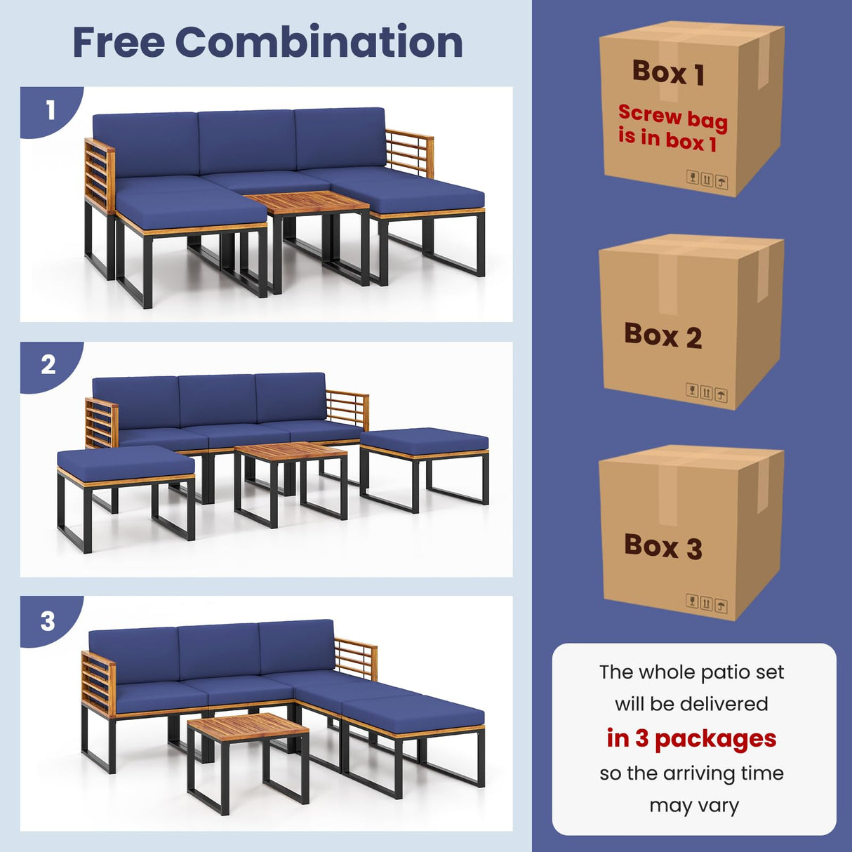 Tangkula 6 Piece Patio Conversation Sofa Set, Acacia Wood Chair Set with Ottomans & Coffee Table, Comfy Seat & Back Cushions, Outdoor Wood Furniture Set for Backyard, Poolside, Garden Tangkula