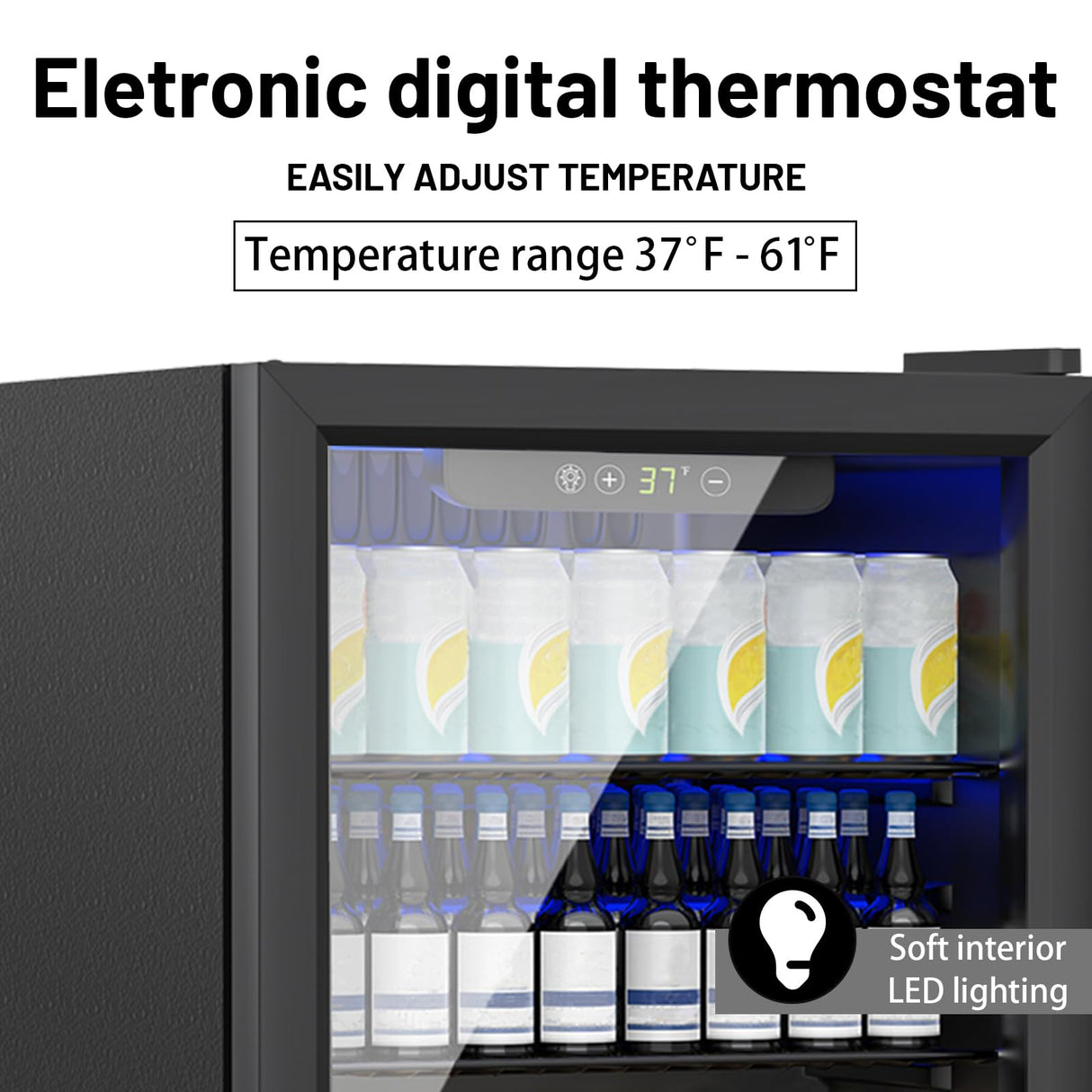 Compact Beverage Refrigerator,70 Can/1.6 Cubic Feet Mini Fridge with Glass Front Door for Soda, Beer or Wine, Under Counter Drink Dispenser with Adjustable Shelve & Digital Display (1.6 Cu) DollarDash