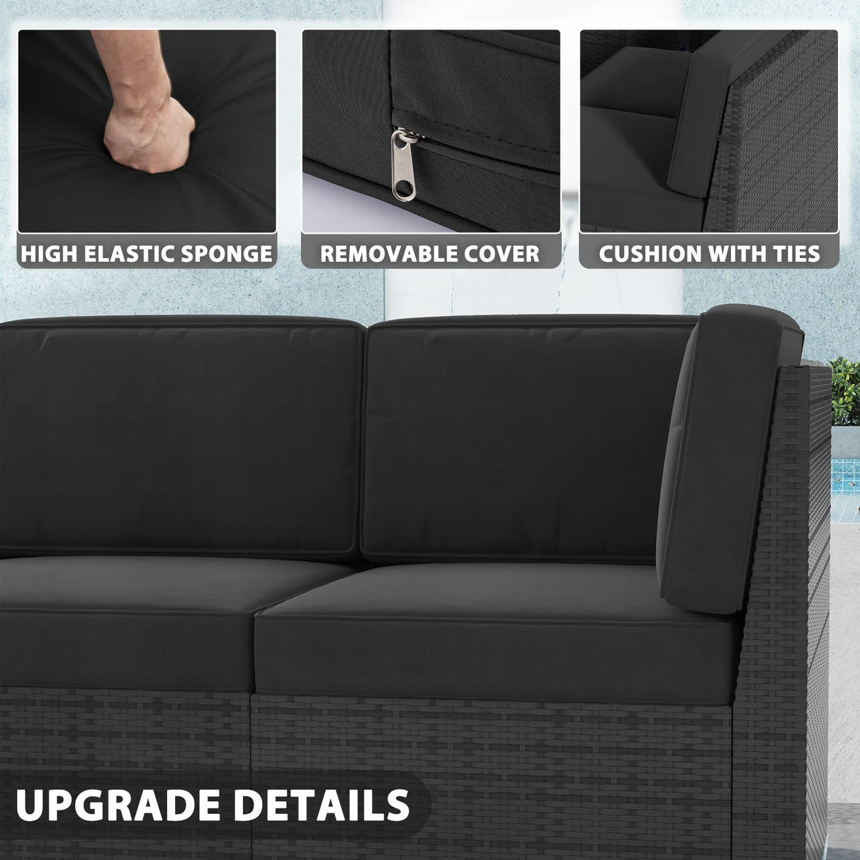 Vakollia 13 Pieces Patio Furniture Set with 44" Propane Gas Fire Pit Table, Outdoor Sectional Wicker Conversation Sofa Sets with Coffee Table Vakollia