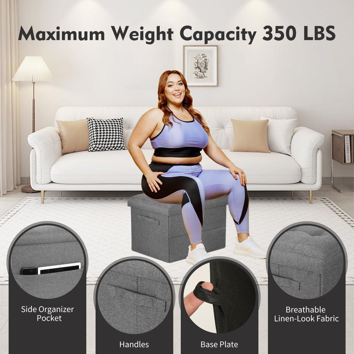 FaiPue Storage Ottoman. Foot Rest Stool with Thicker Foam Padded Seat. Linen Footstool Storage Bench, 350 lbs Folding Bench Small Ottoman for Living Room, Bedroom, Coffee Table. 17x13x13in, Dark Gray FaiPue