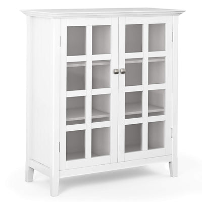 SIMPLIHOME Acadian SOLID WOOD 39 inch Wide Transitional Medium Storage Cabinet in White, with 2 Tempered Glass Doors, 4 Adjustable Shelves