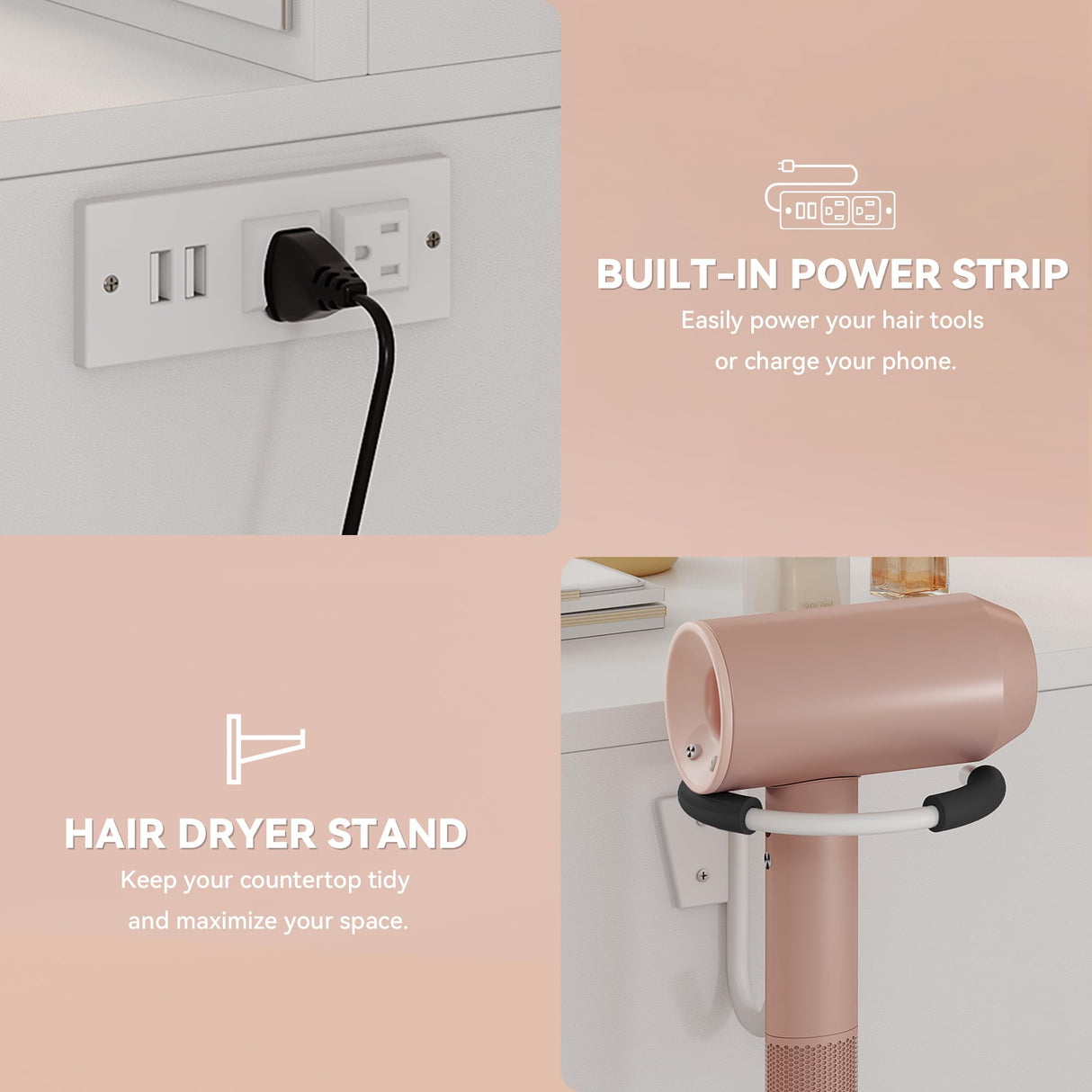 YITAHOME Vanity Desk Set with Large 35" LED Mirror and Lights, Makeup Table with 4 Drawers & Stool, 2 AC Outlets and 2 USB Ports, Adjustable Lighting, Modern Ample Storage Dressing Table, White YITAHOME