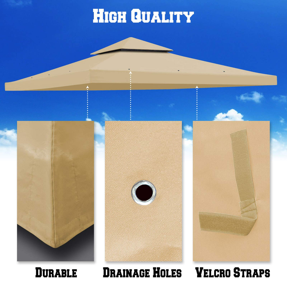 BenefitUSA Replacement Canopy Top Cover for 10'X10' Gazebo Polyester Double Tiers for Outdoor Garden Patio Pavilion Sunshade (Beige) BenefitUSA