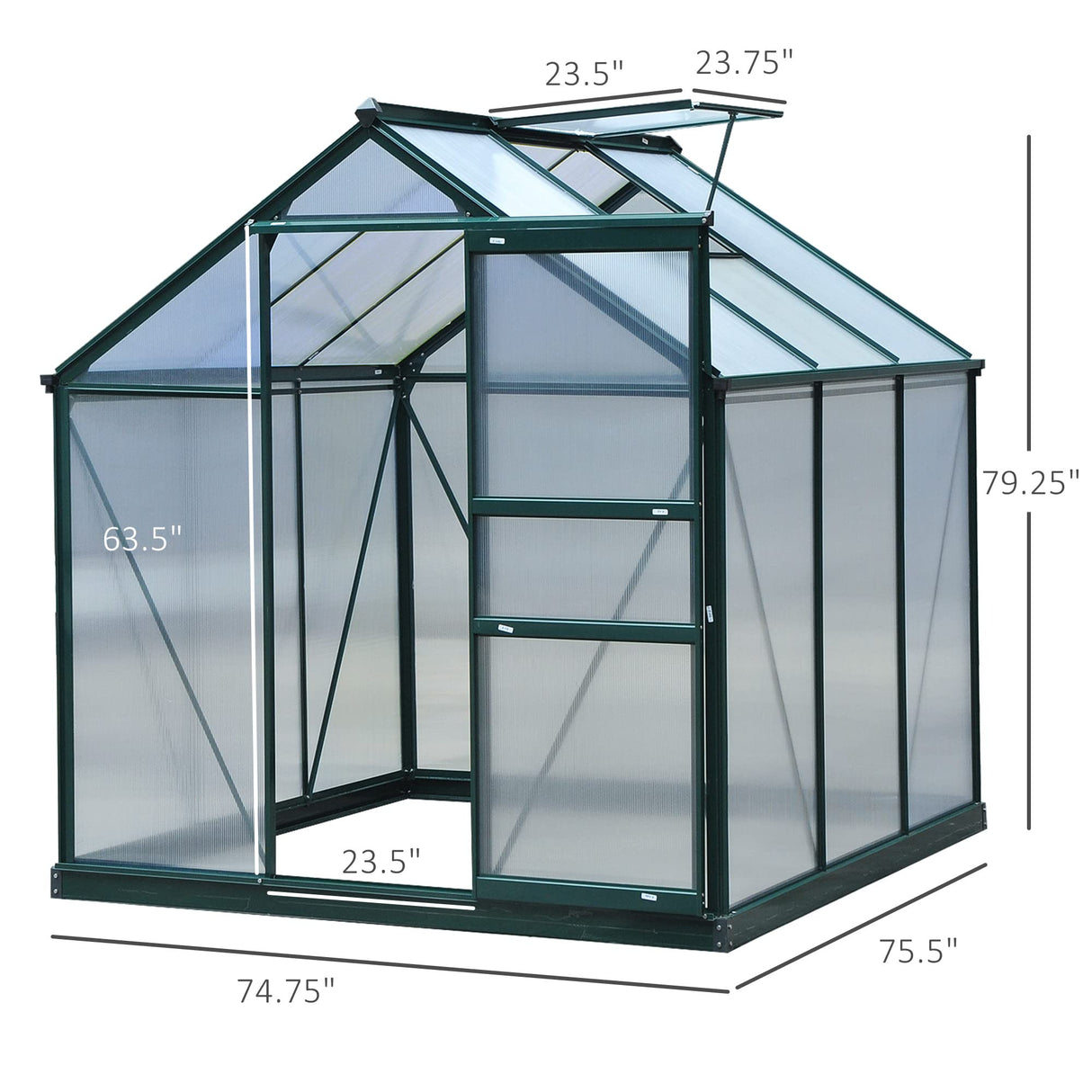 Outsunny 6' x 6' x 6.5' Polycarbonate Greenhouse, Heavy Duty Outdoor Aluminum Walk-in Green House Kit with Rain Gutter, Vent and Door for Backyard Garden, Dark Green Outsunny