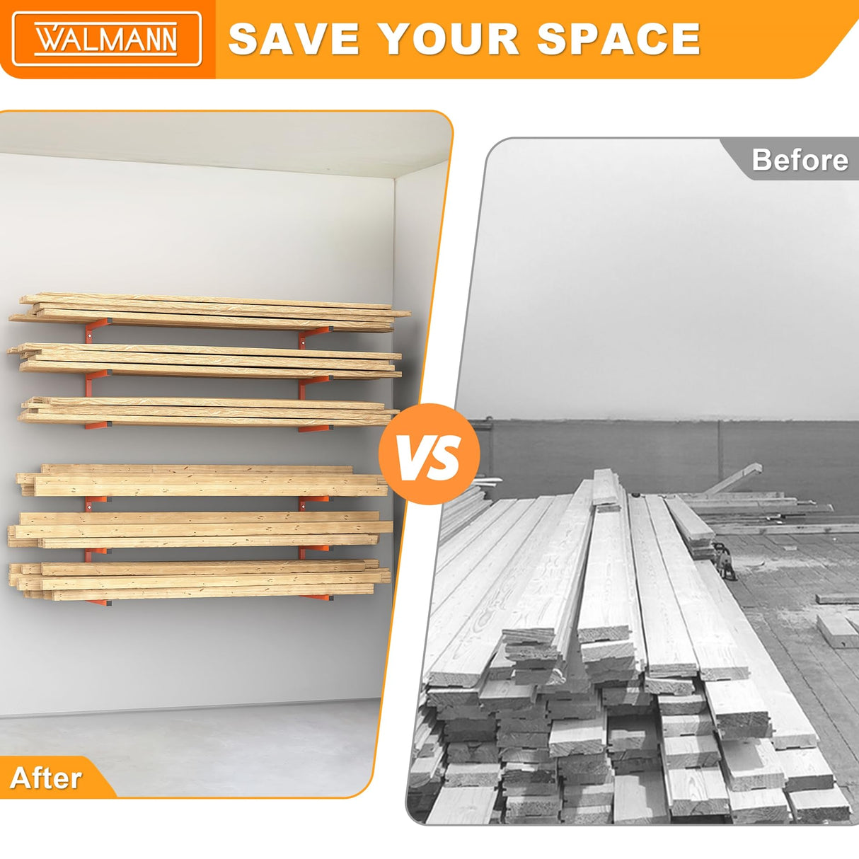 WALMANN Garage Wall Mounted Lumber Storage Rack, Overhead Heavy Duty Lumber Rack for Woodworking Shop(1 Pair) WALMANN