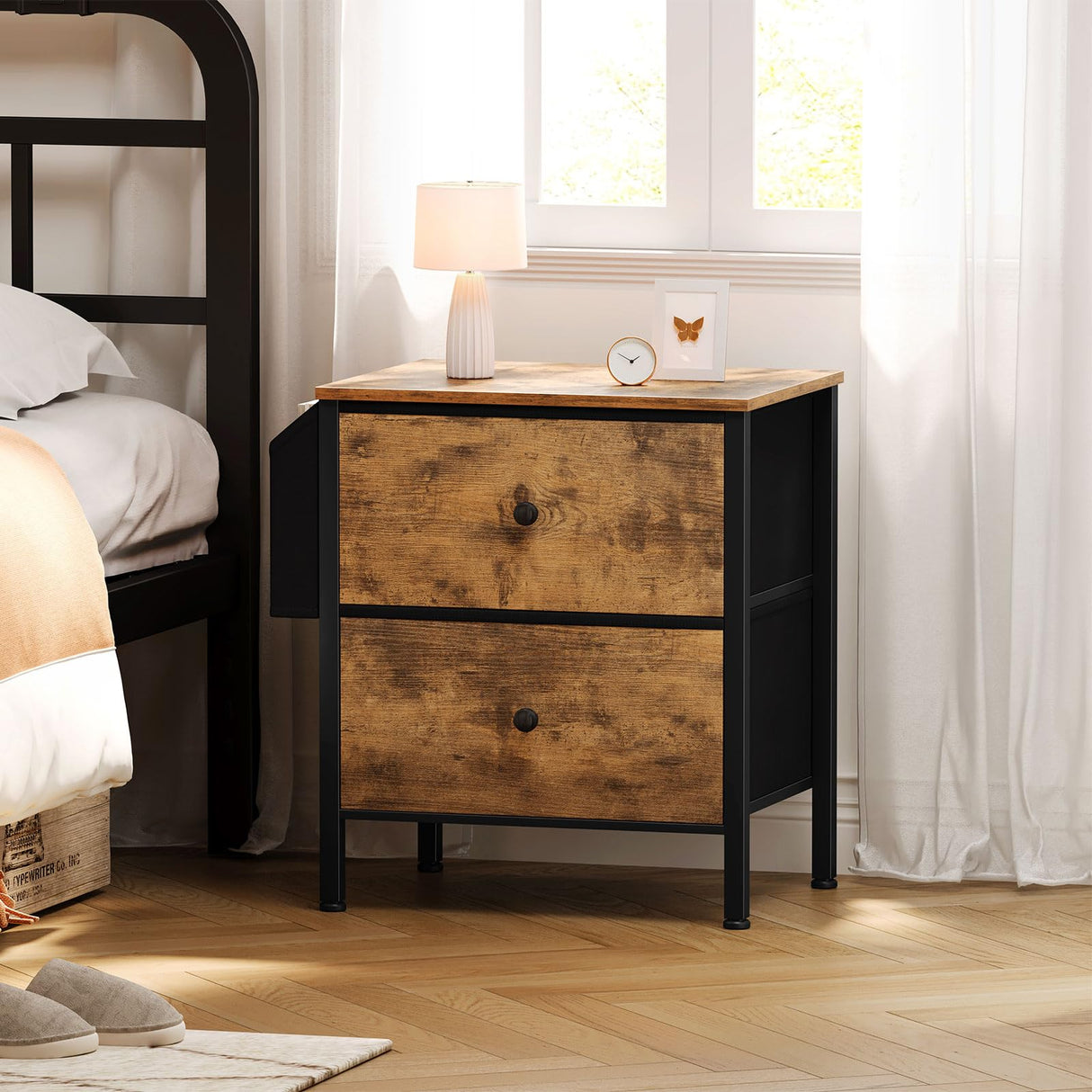BOLUO Nightstands Set of 2 with Drawers, Small Night Stand with Pocket 2 Drawer Dresser for Bedroom Set End Table Brown BOLUO