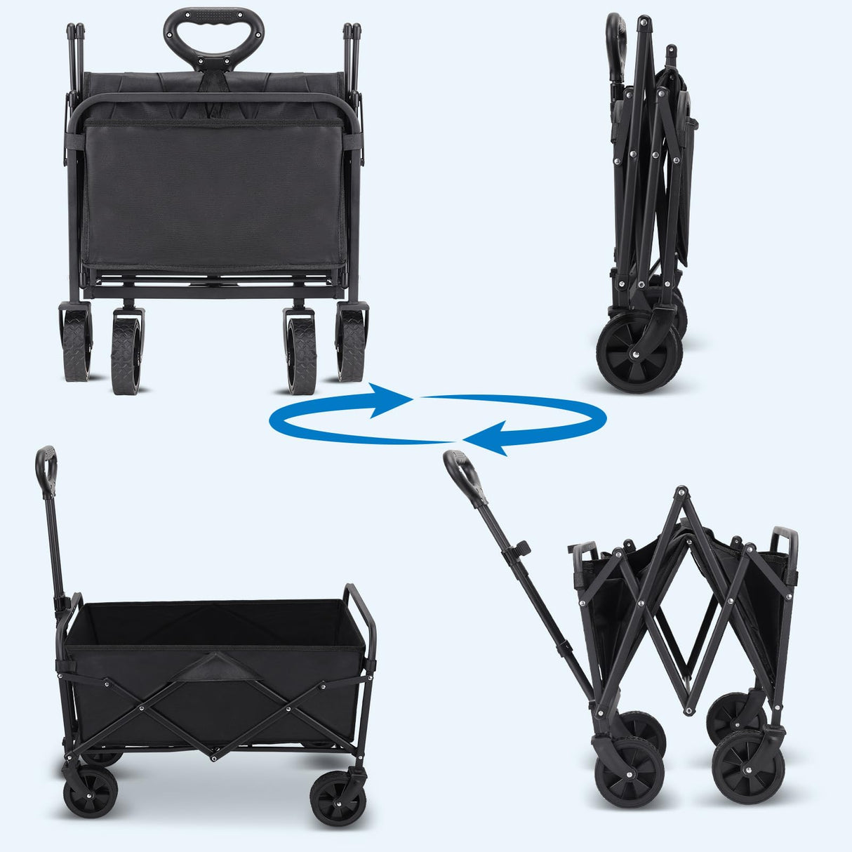 Collapsible Wagon Cart,Portable Folding Wagon, Smart Utility Foldable Outdoor Garden Wagon Cart for Sports, Shopping, Camping 75L Capacity GUDNYCE