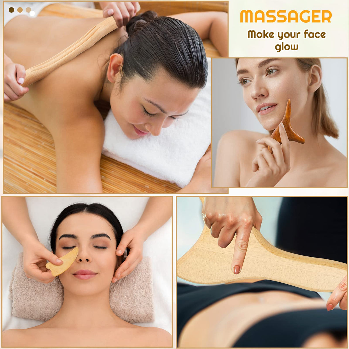 Amylove 21-in-1 Maderoterapia Kit Wood Therapy Massage Tools Set Therapy Tools for Body Sculpting Muscle Pain Relief Lymphatic Drainage Women Face Roller Fascia Massage Anti Body Contouring Amylove