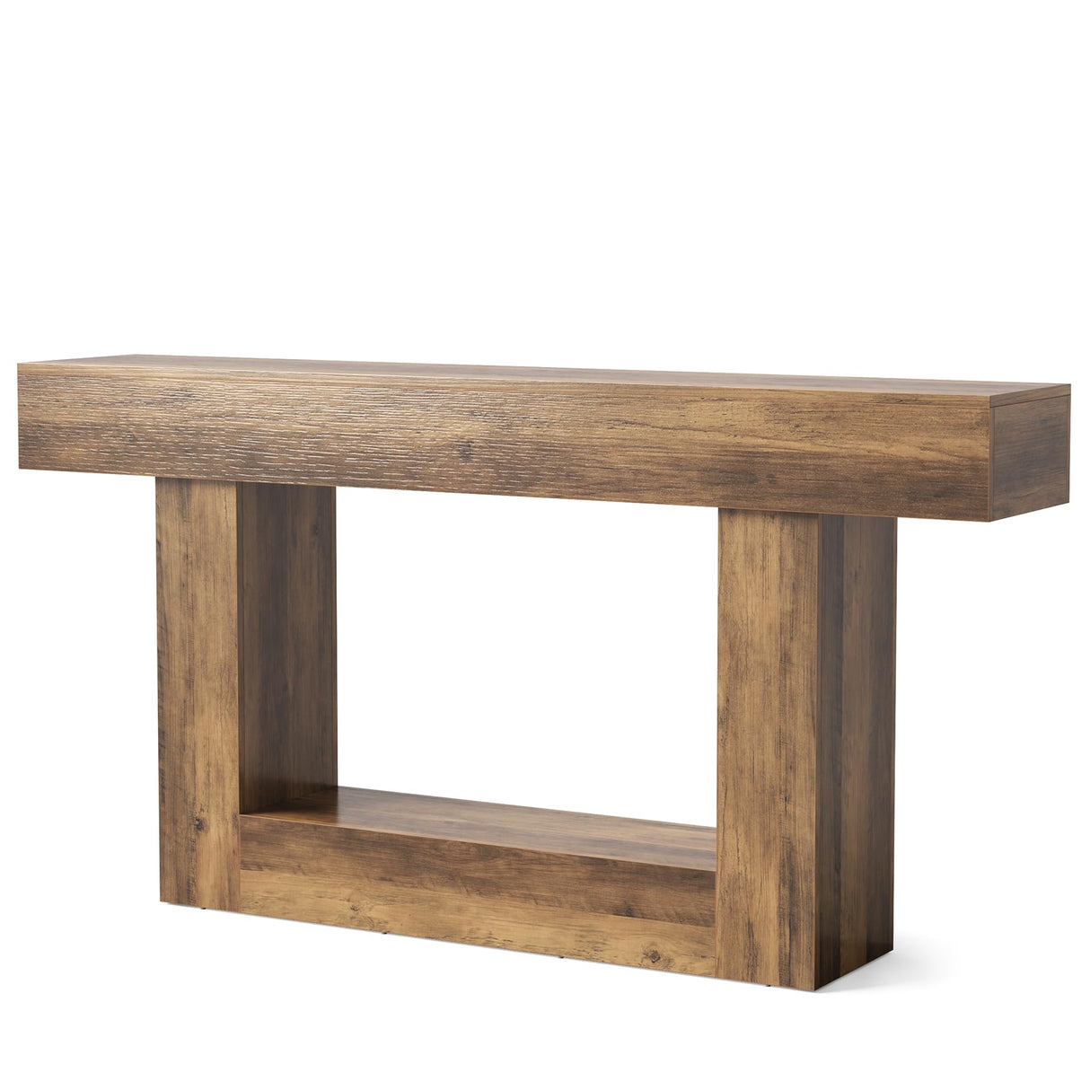 LITTLE TREE 63 Inches Long Console Table, 2-Tier Farmhouse Sofa Table Behind Couch, Large Narrow Entryway Table for Living Room, Wooden Hallway Foyer Table with Heavy Duty Base, Rustic Brown LITTLE TREE