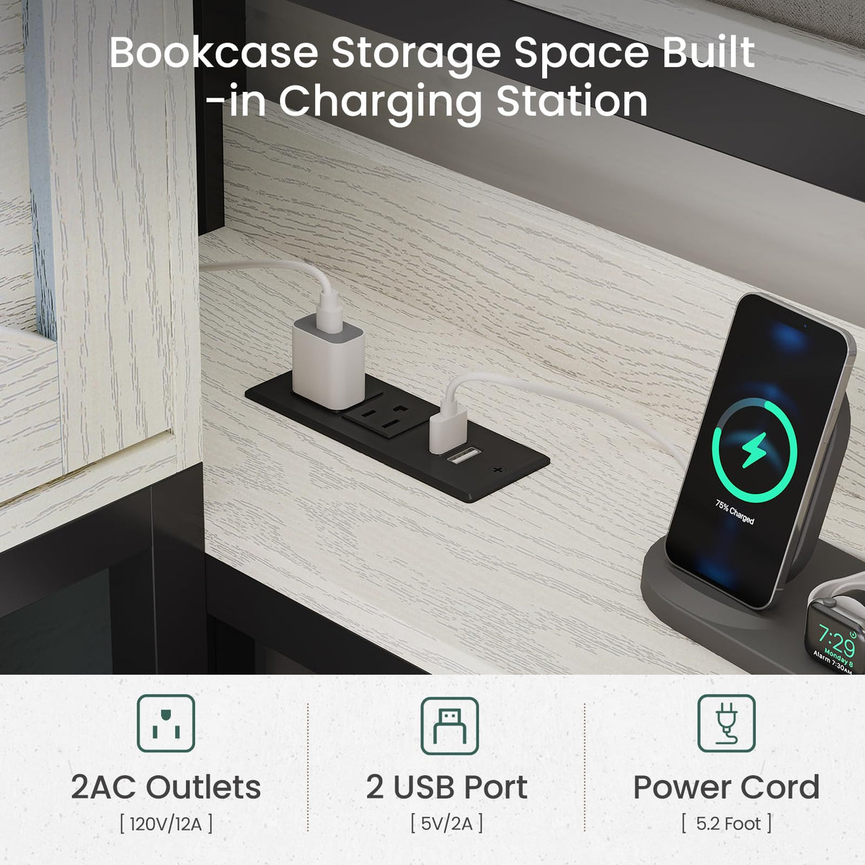 DICTAC Corner Full Bed Frame with Storage Drawers and Charging Station Farmhouse Metal Platform Bed Frame with Sliding Barn Doors and Led Lights Full Daybed with Storage Headboard,Black & White DICTAC