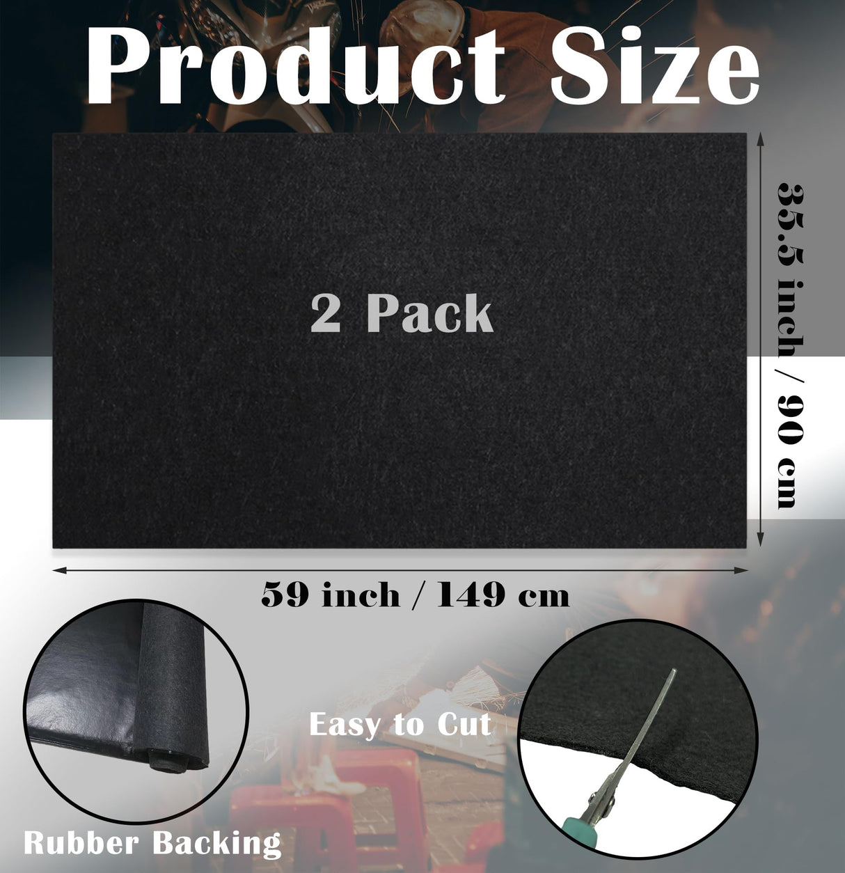 Cheardia 2 Pack Garage Floor Mat, 60 x 36 Inches Oil Spill Mat Under Car with Waterproof Backing, Black Reusable Rubber Mat Garage Mat Oil Mat for Driveway Protects Surfaces Cheardia