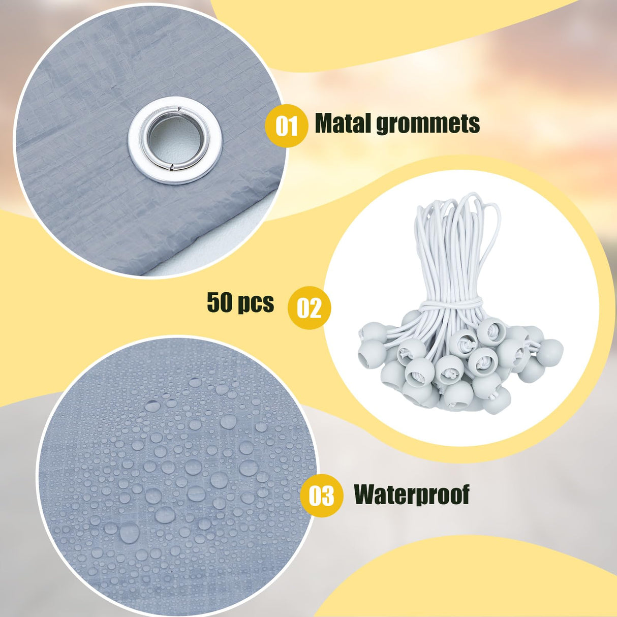 Wesnoy Heavy Duty Carport Canopy Waterproof Canopy Cover Garage Car Shelter Tarp Tent for Car Canopy Replacement Cover with 50 Ball Bungees, Only Top Cover, Frame is Not Included (Grey,10 x 20 ft) Wesnoy